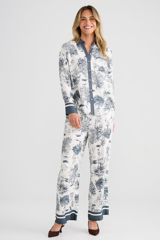 Brave & True Glenda Shirt in Slate Toile Print