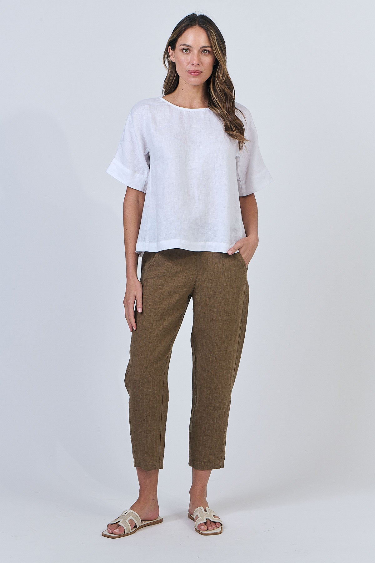 Naturals by O & J GA585 Ladies Top in White Linen