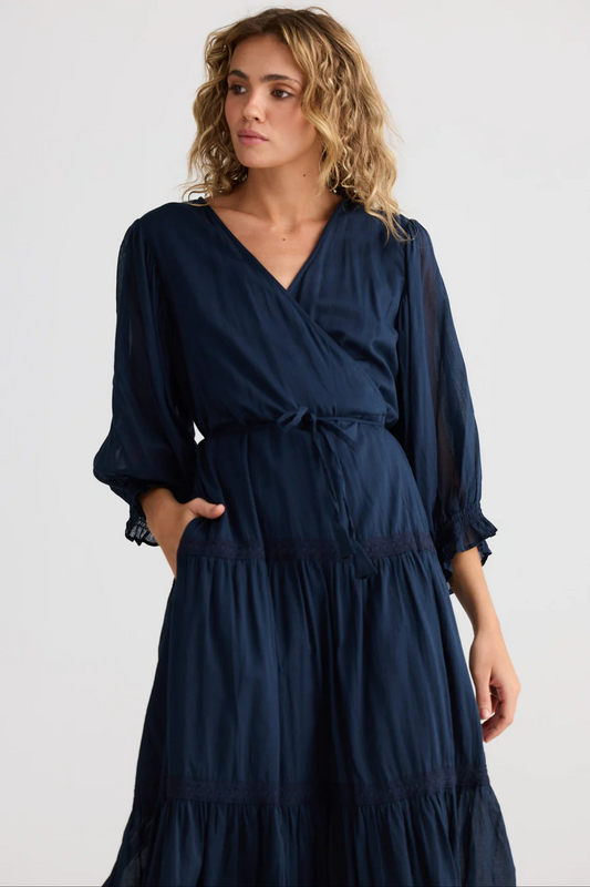 Lunar Wrap Dress in Navy