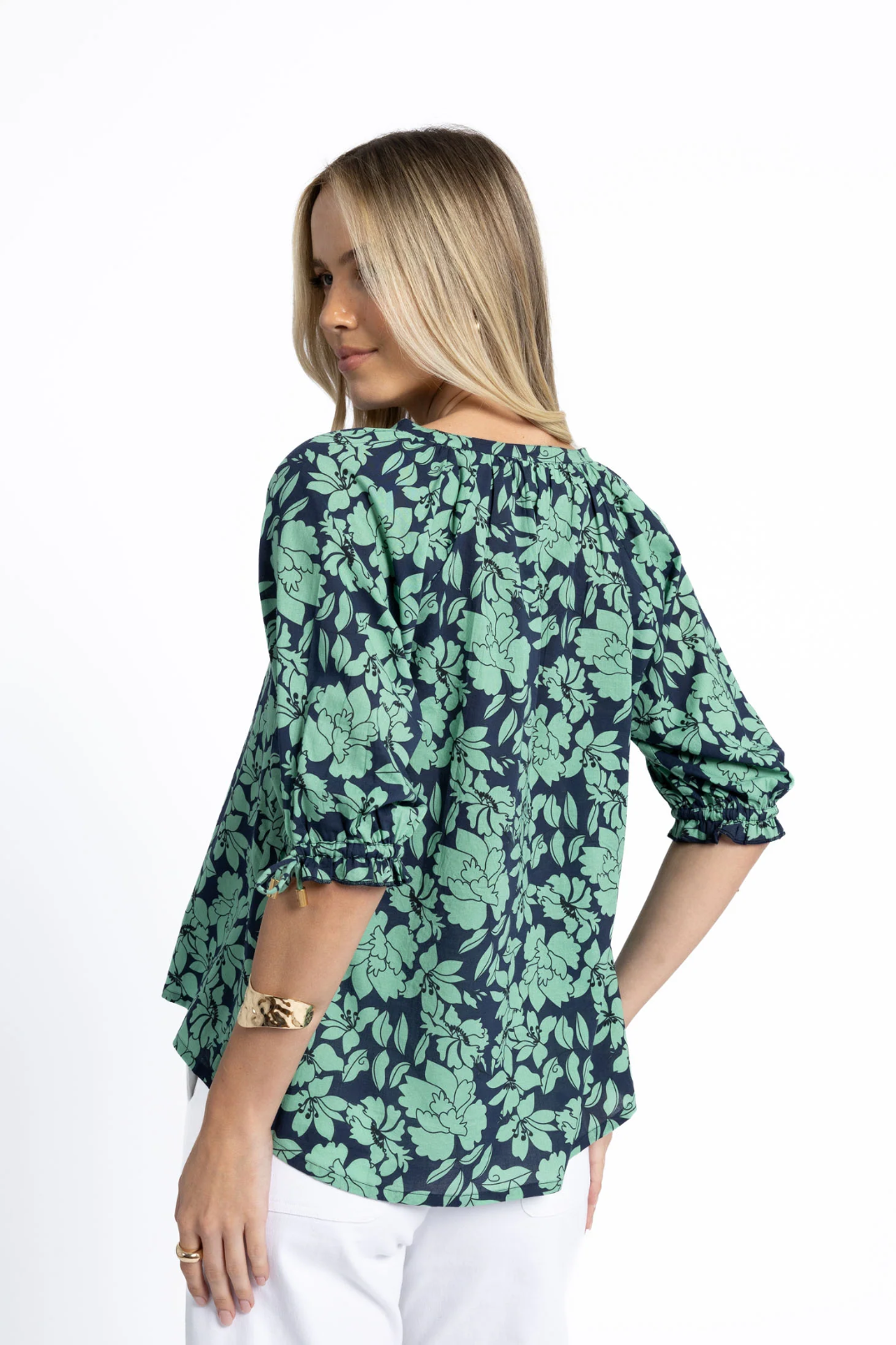 Fleur Blouse in Mint/Navy