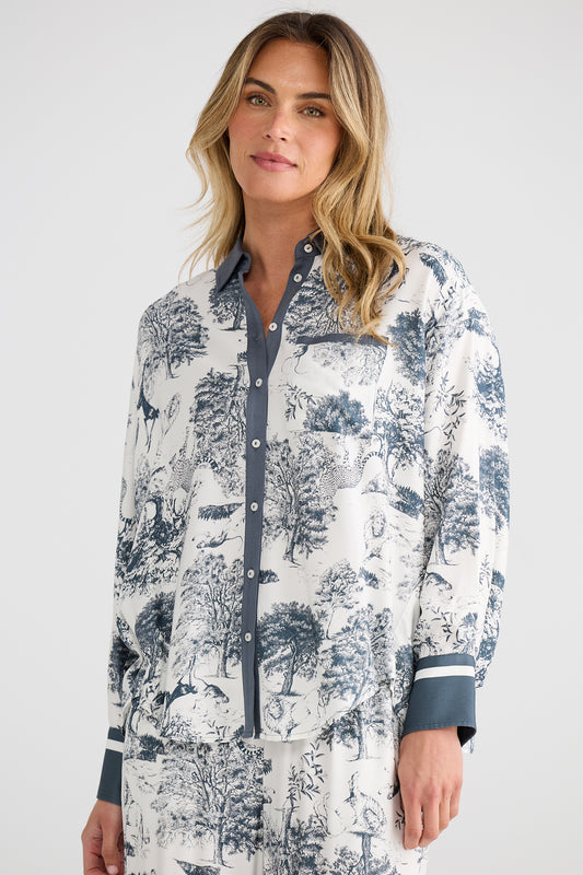 Brave & True Glenda Shirt in Slate Toile Print