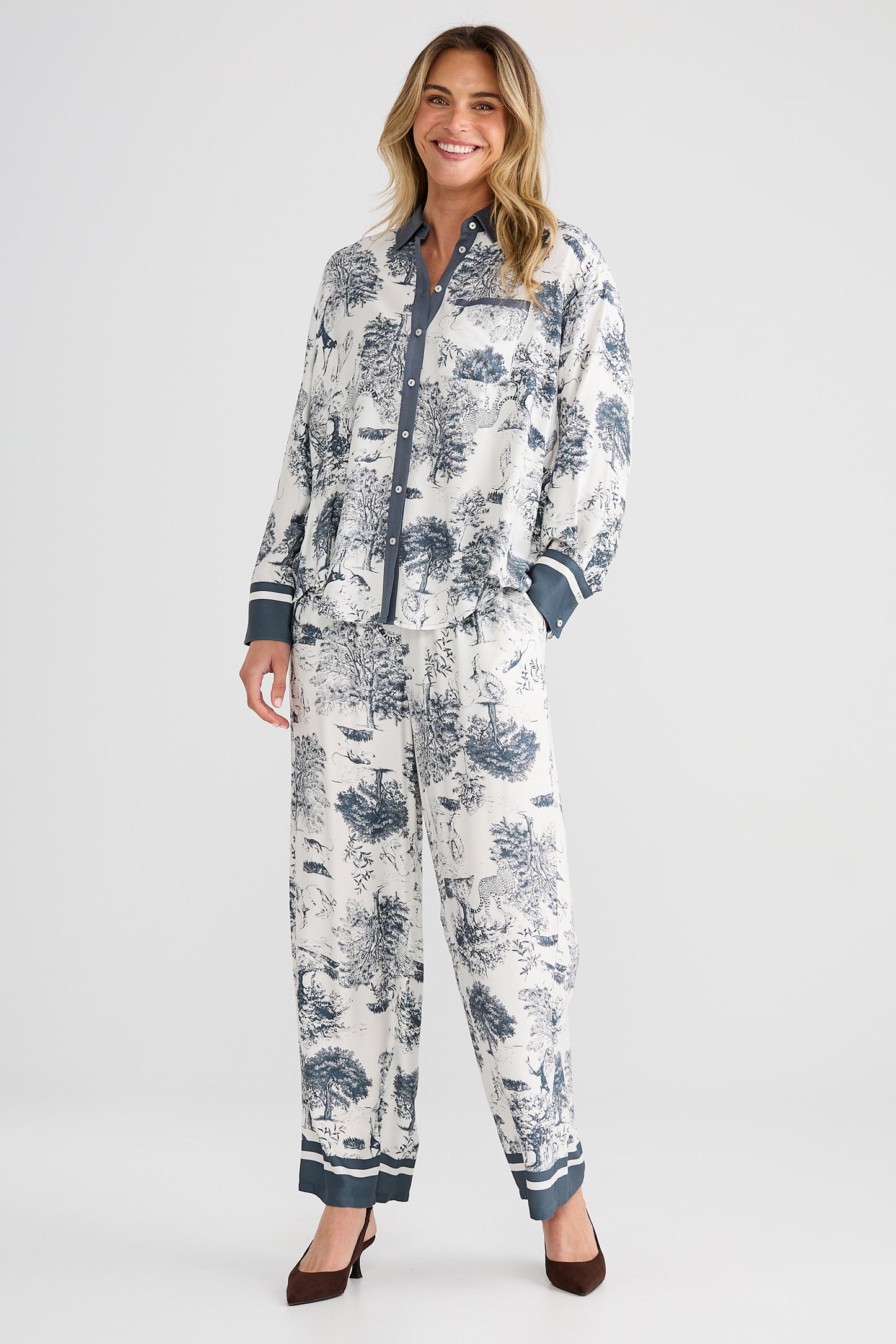 Brave & True Glenda Shirt in Slate Toile Print
