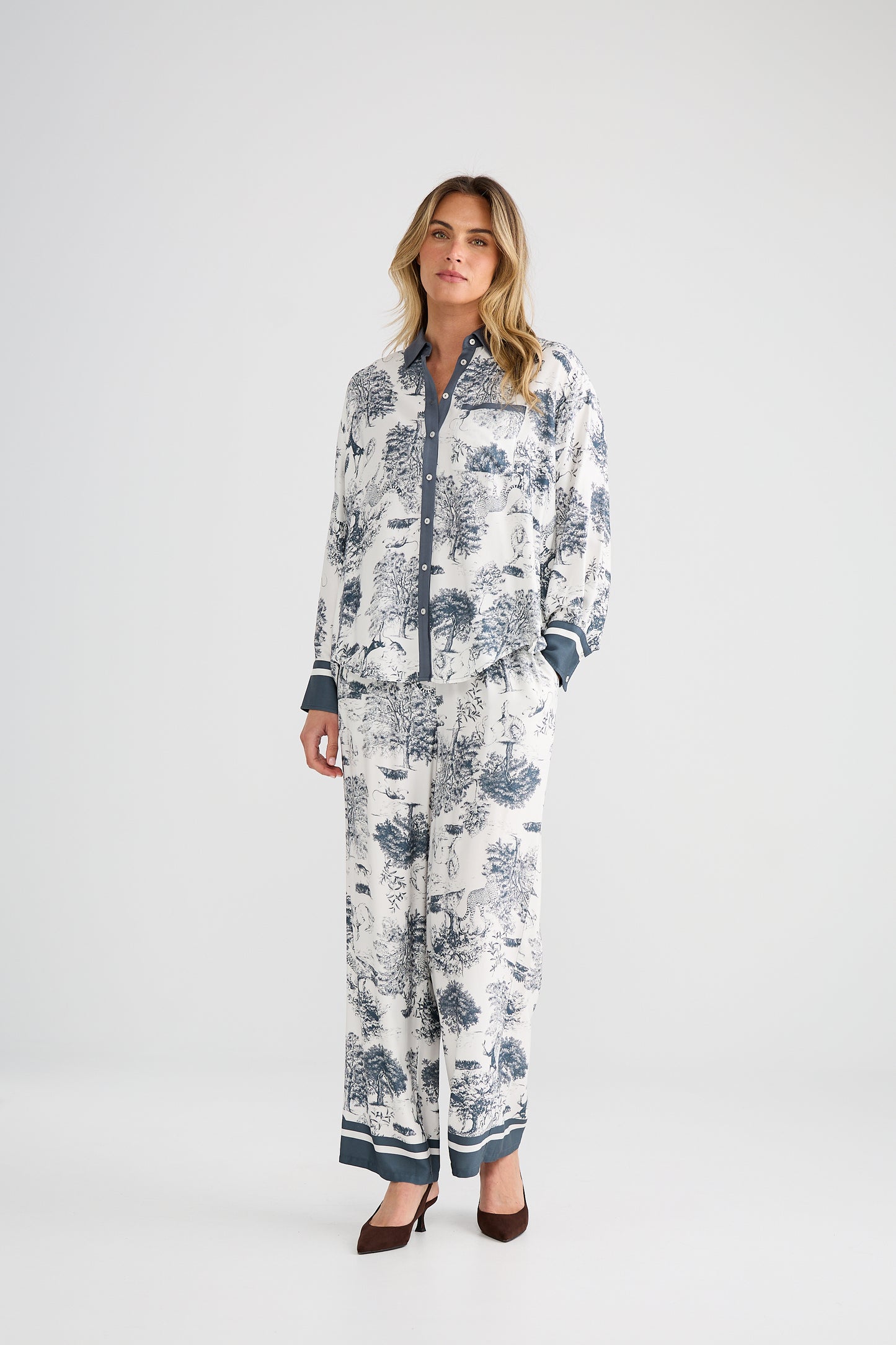 Brave & True Glenda Shirt in Slate Toile Print