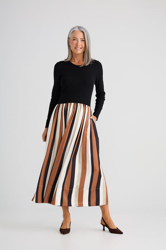 Brave & True Daphne Long Sleeve Dress in Oakley Stripe