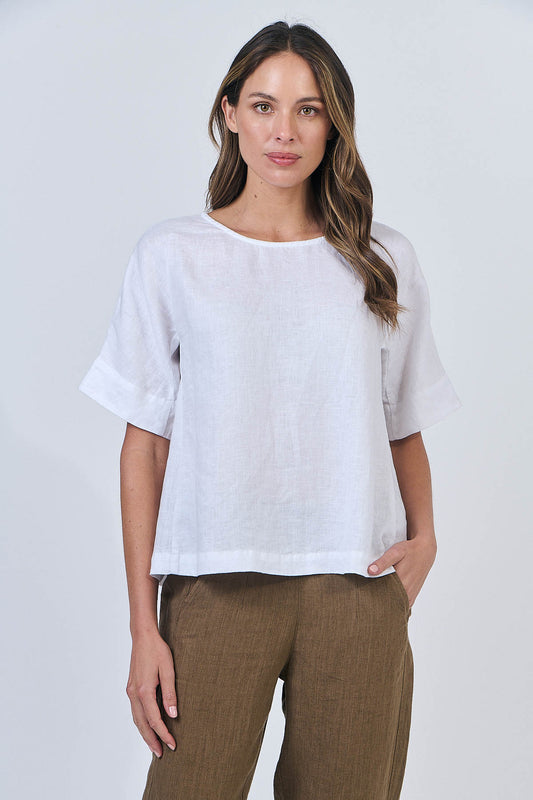 Naturals by O & J GA585 Ladies Top in White Linen