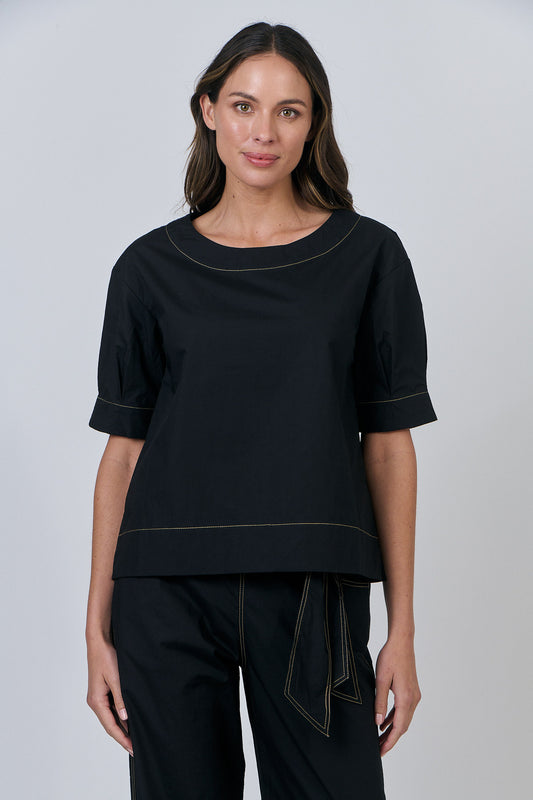 Naturals by O & J GA623 Ladies Top in Black Poplin