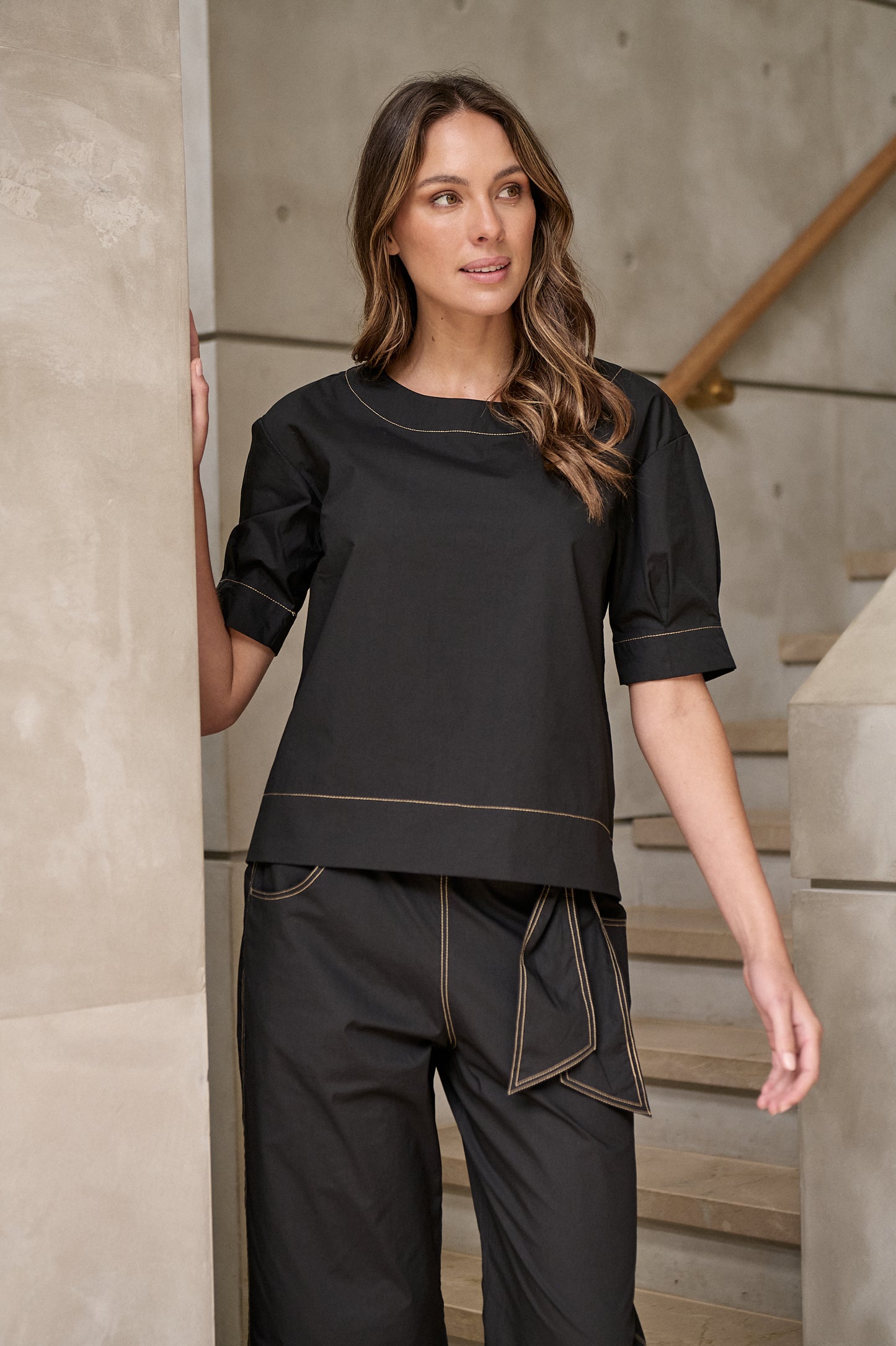 Naturals by O & J GA623 Ladies Top in Black Poplin