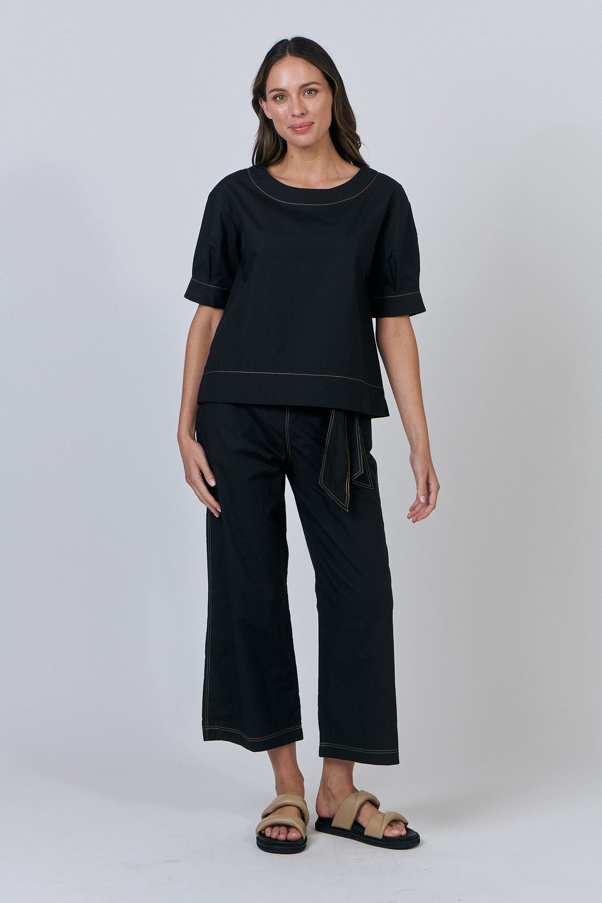 Naturals by O & J GA623 Ladies Top in Black Poplin