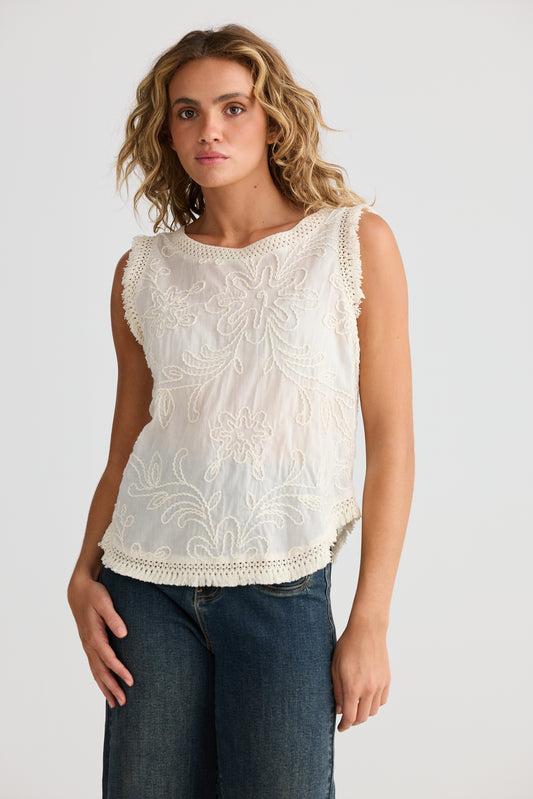 Talisman Chantilly Top in Natural Embroidery