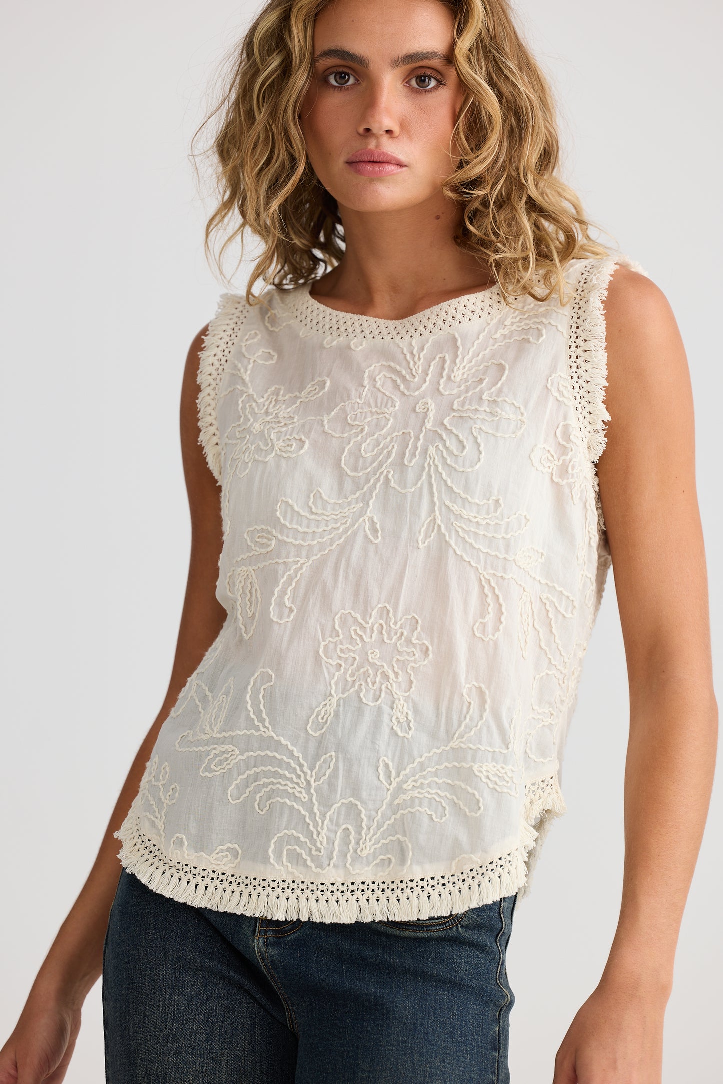 Talisman Chantilly Top in Natural Embroidery