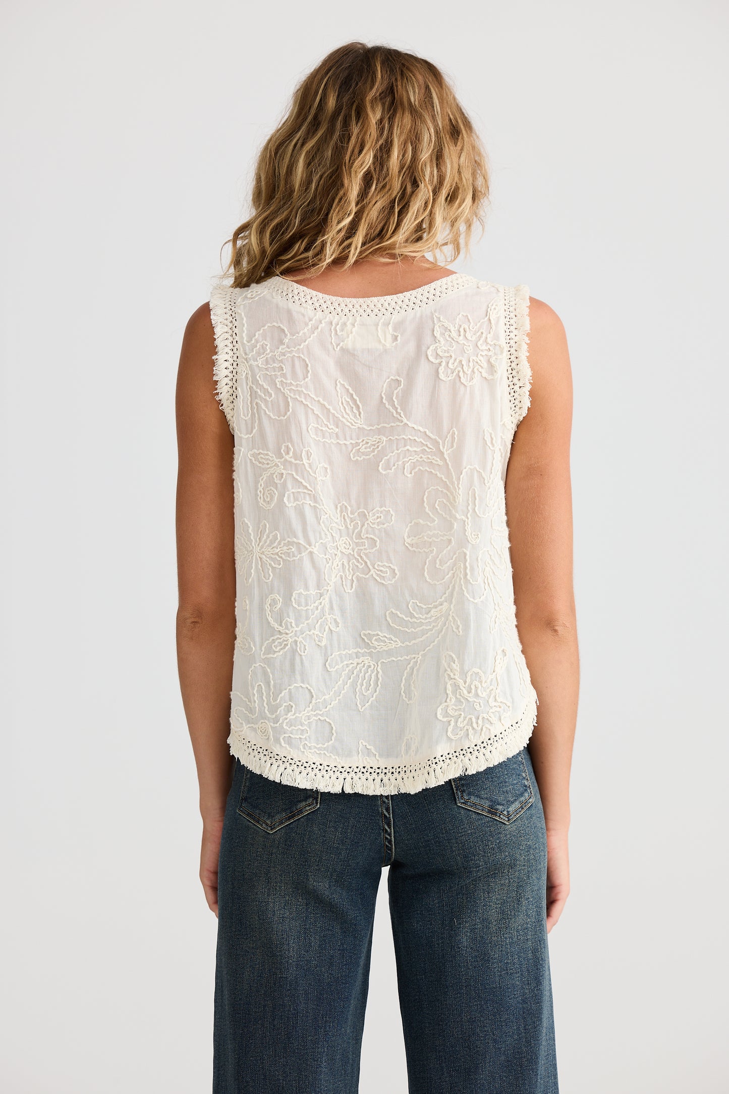 Talisman Chantilly Top in Natural Embroidery