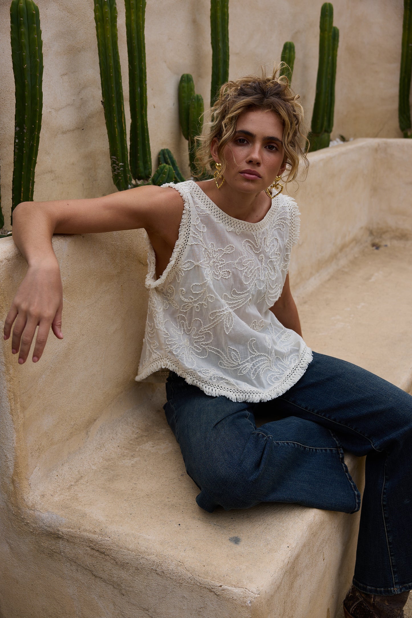 Talisman Chantilly Top in Natural Embroidery