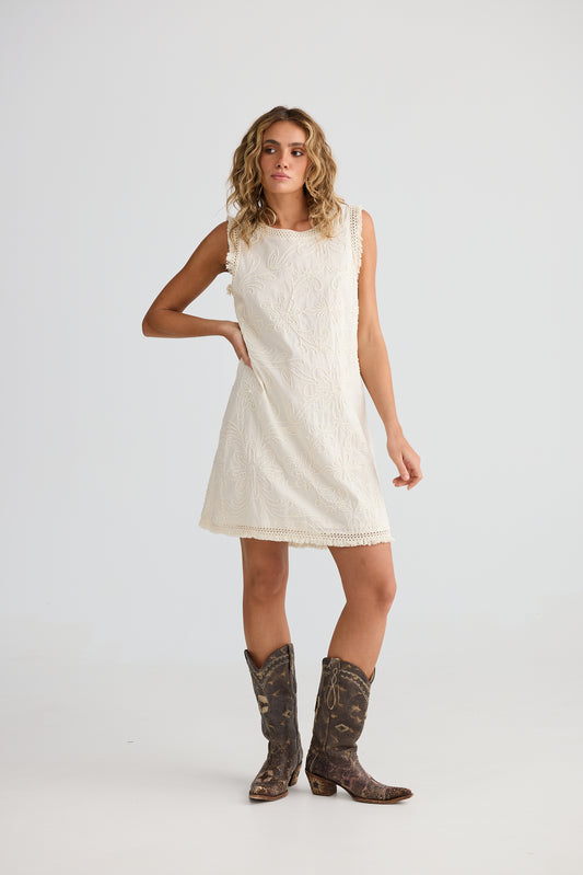 Talisman Chantilly Dress in Natural Embroidery