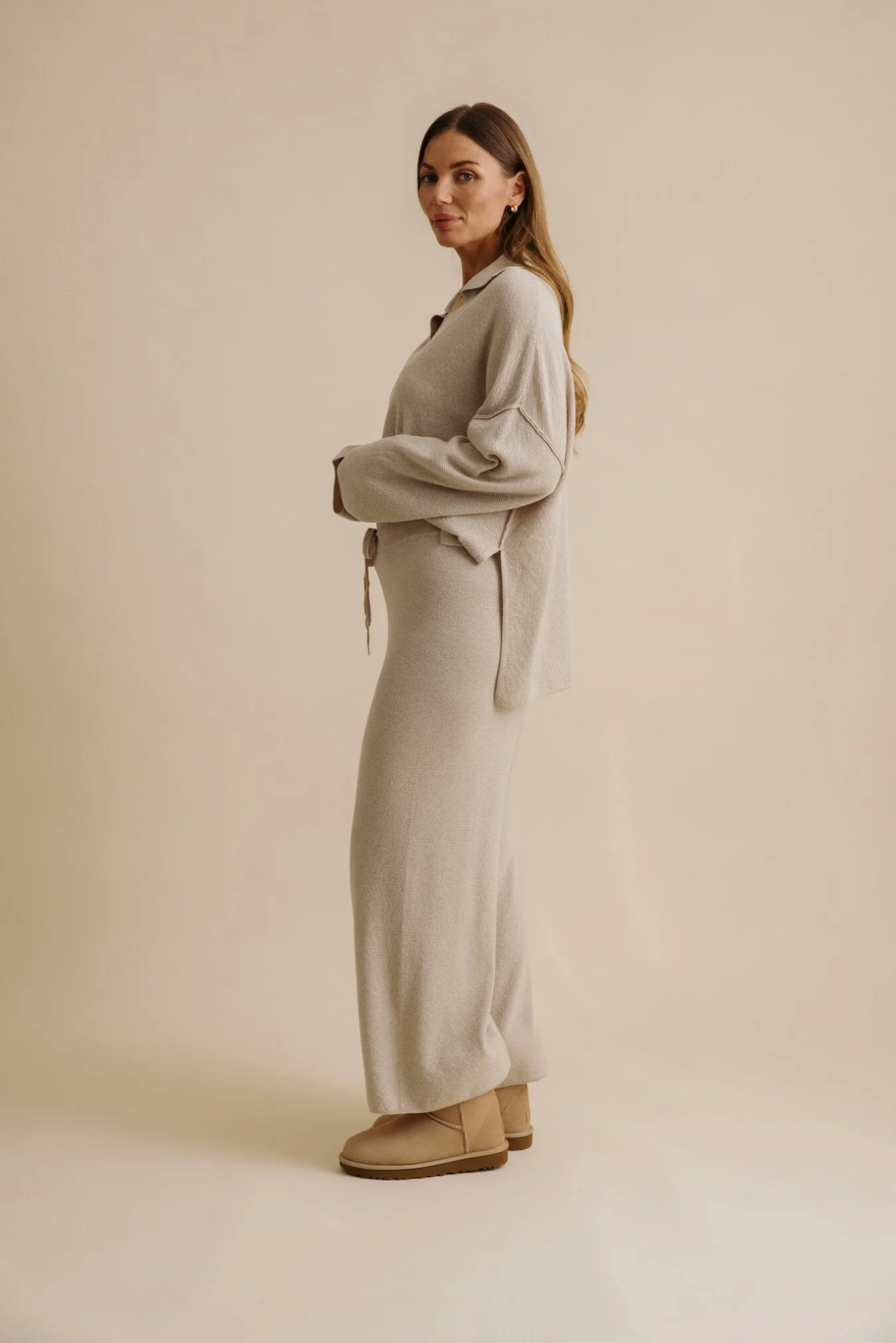 Talamaya Winter Retreat Collared Pullover in Wheat