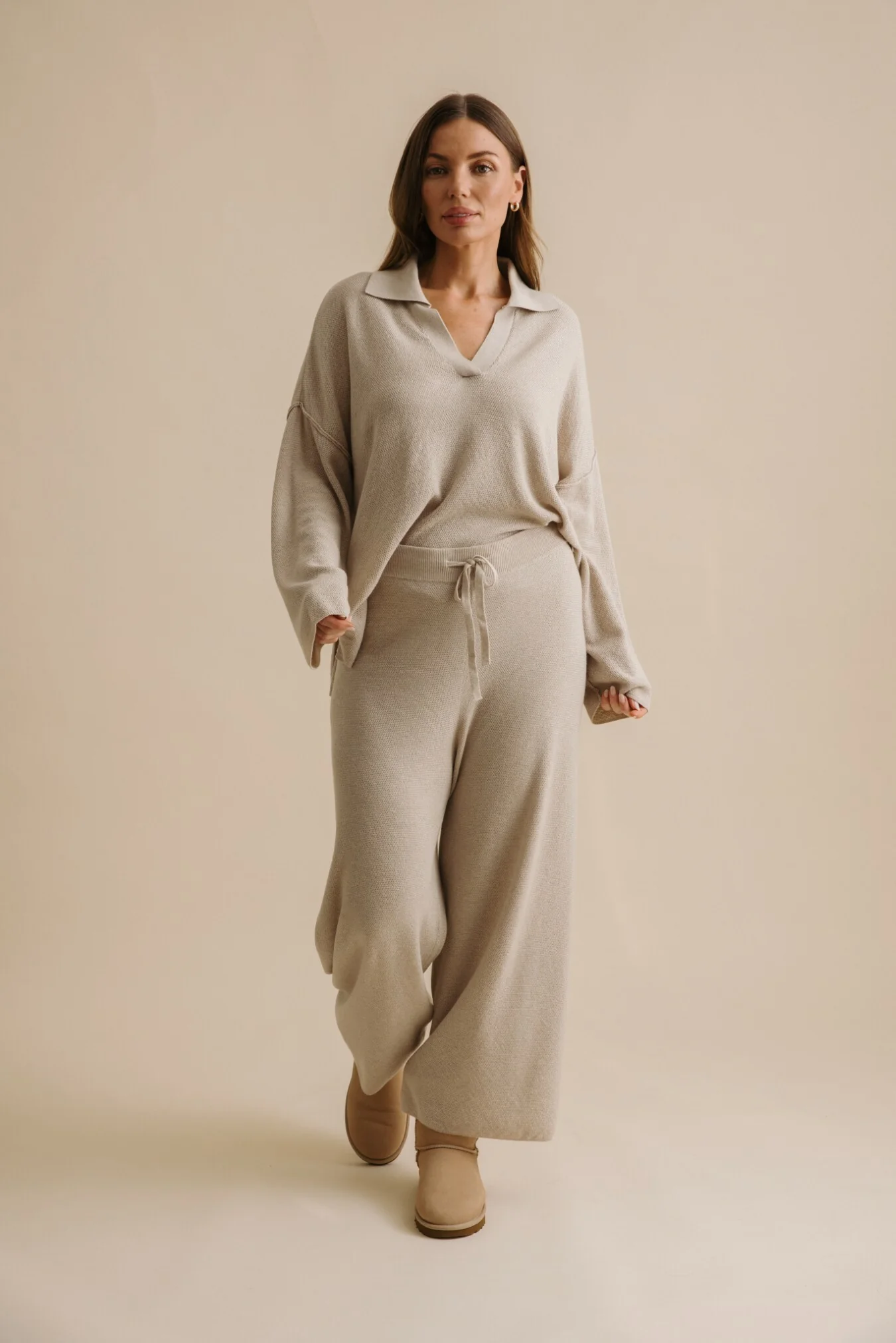 Talamaya Winter Retreat Collared Pullover in Wheat