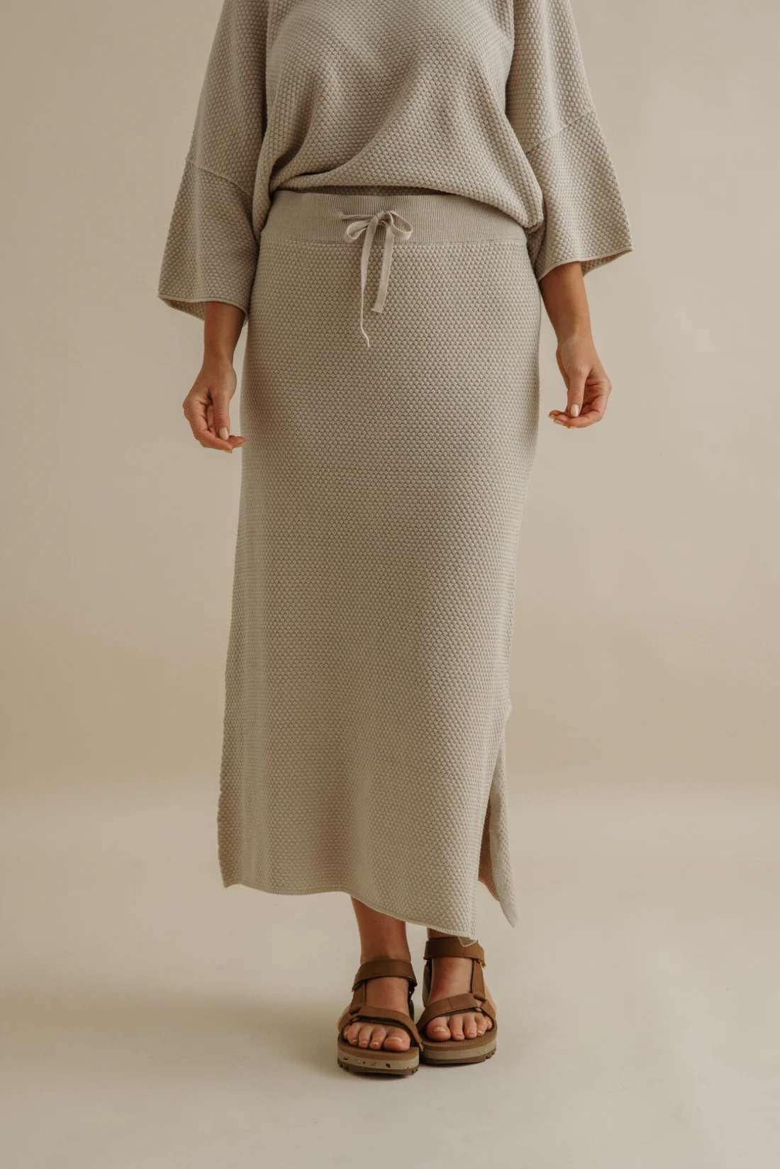 Talamaya Coral Knitted Skirt in Sand Combo