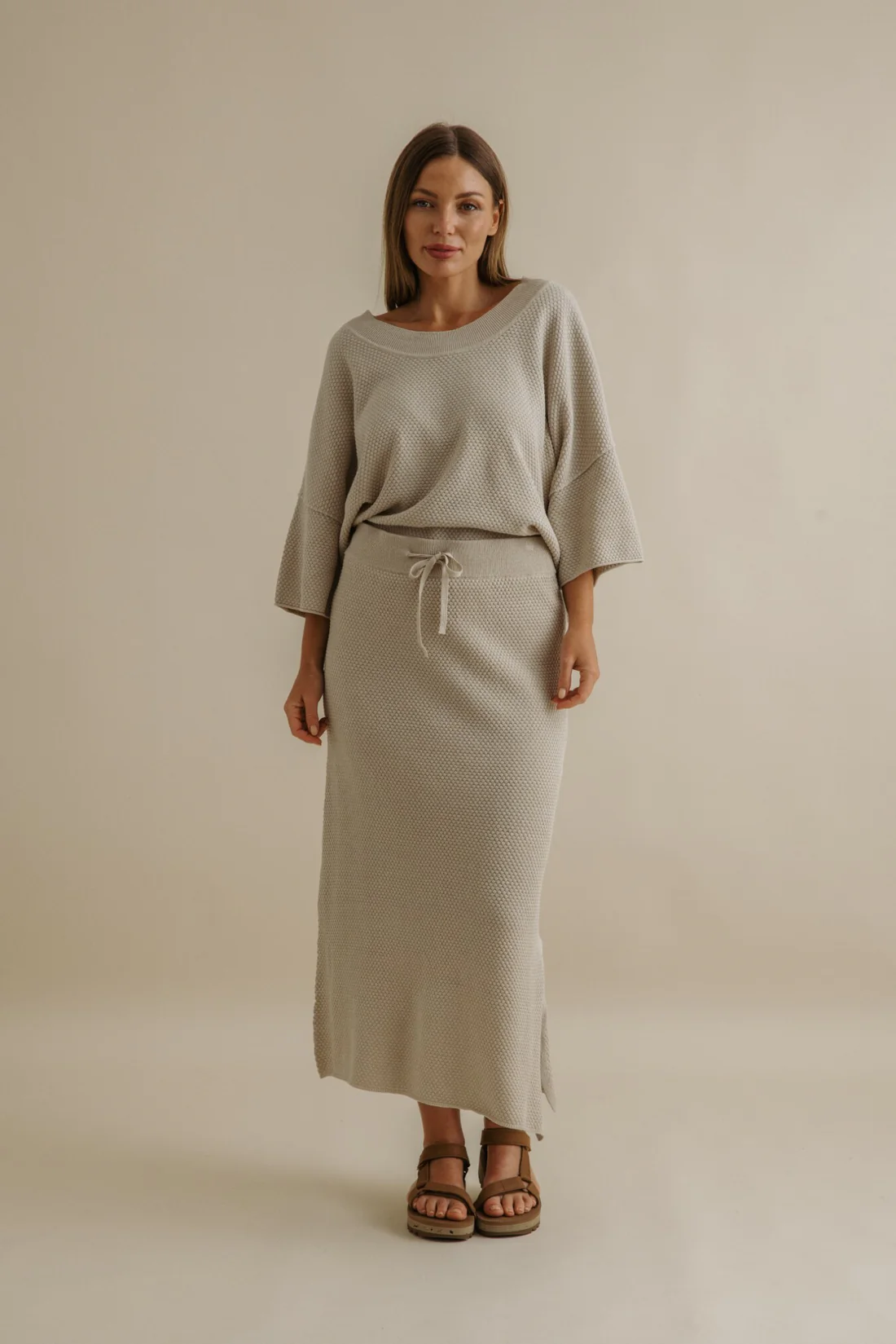 Talamaya Coral Knitted Skirt in Sand Combo