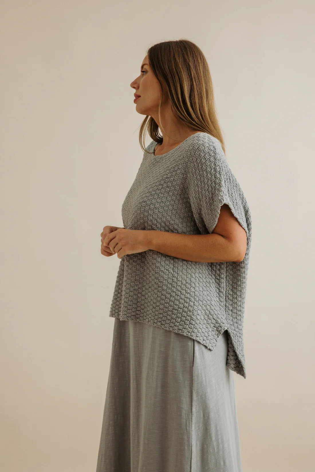Talamaya Ladder Short Sleeve Pullover in Thyme