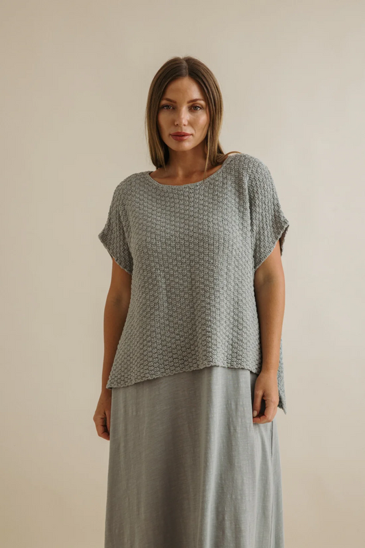 Talamaya Ladder Short Sleeve Pullover in Thyme