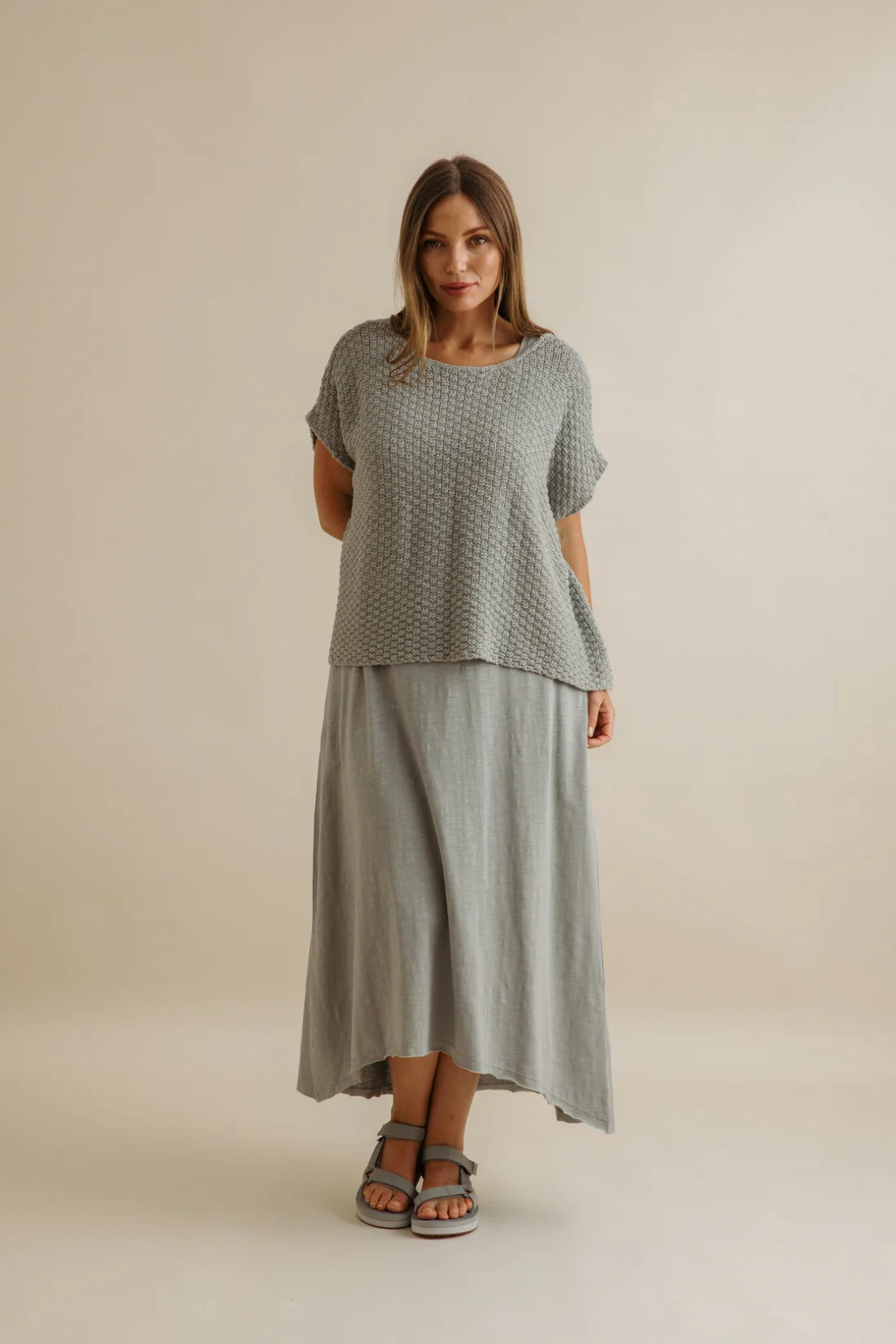 Talamaya Ladder Short Sleeve Pullover in Thyme