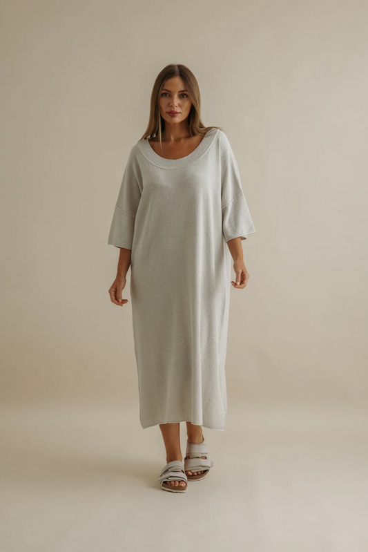 Talamaya Retreat Cotton Twist Dress in Silver x Salt