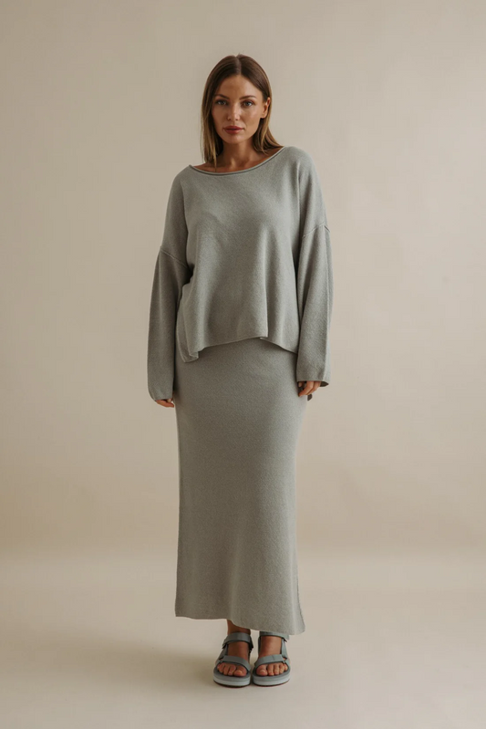 Talamaya Retreat Cotton Twist Skirt in Thyme Combo