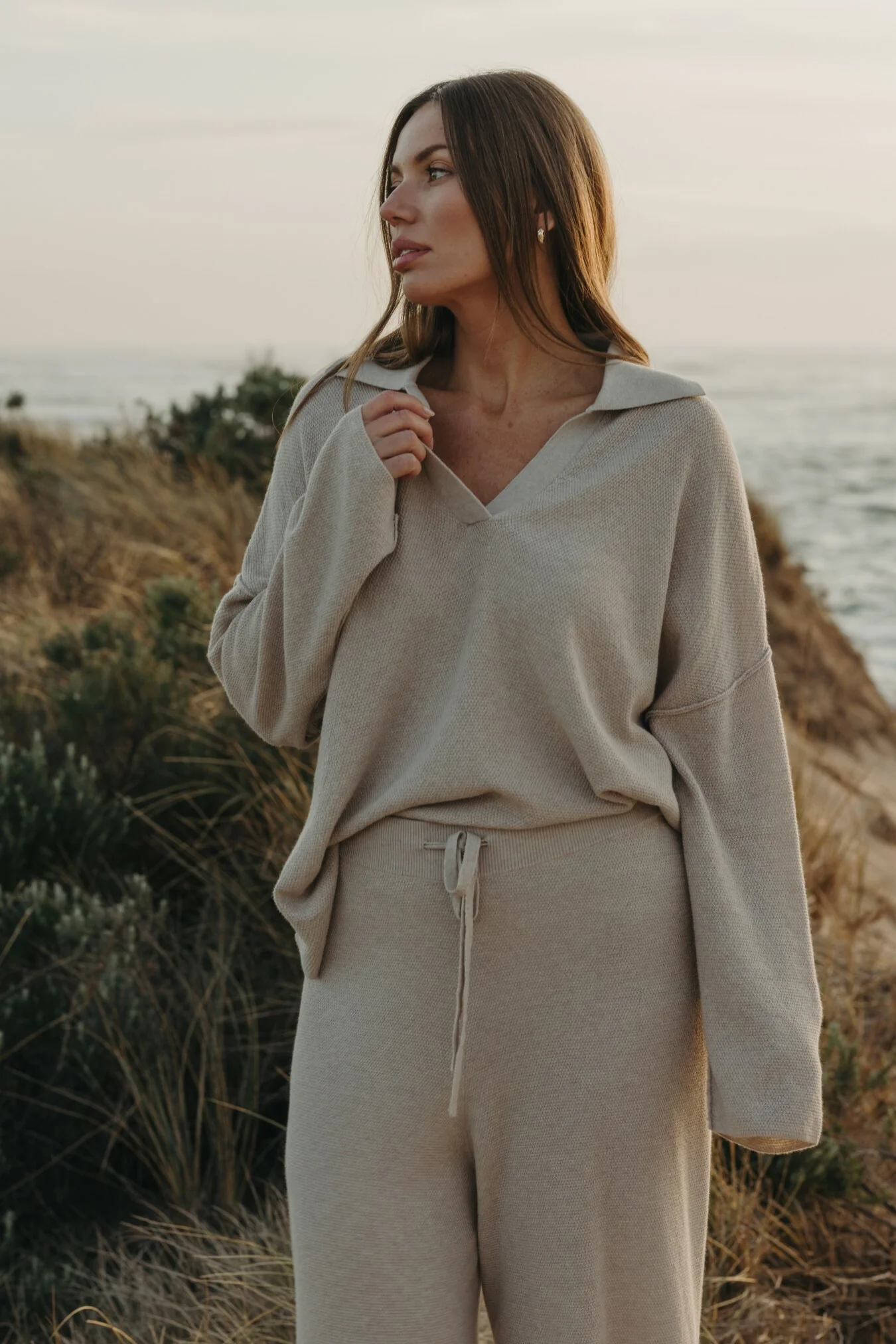 Talamaya Winter Retreat Collared Pullover in Wheat