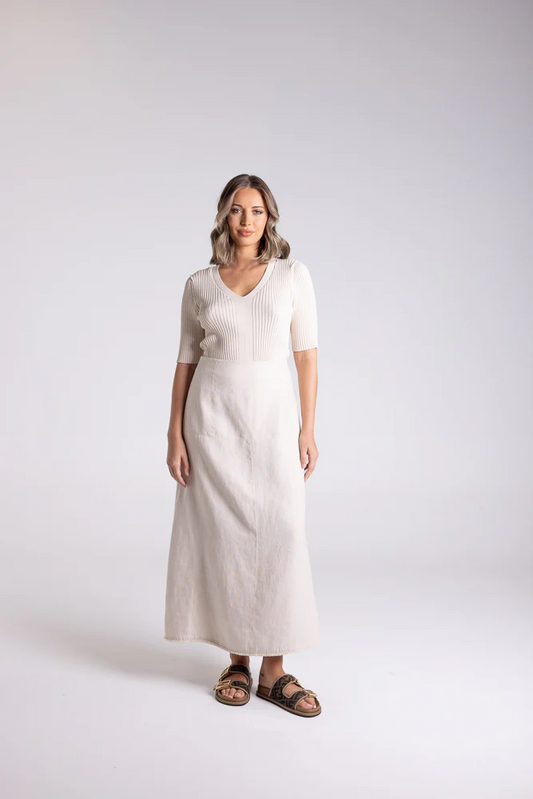 Two T's Linen Tweed Midi Skirt in Natural
