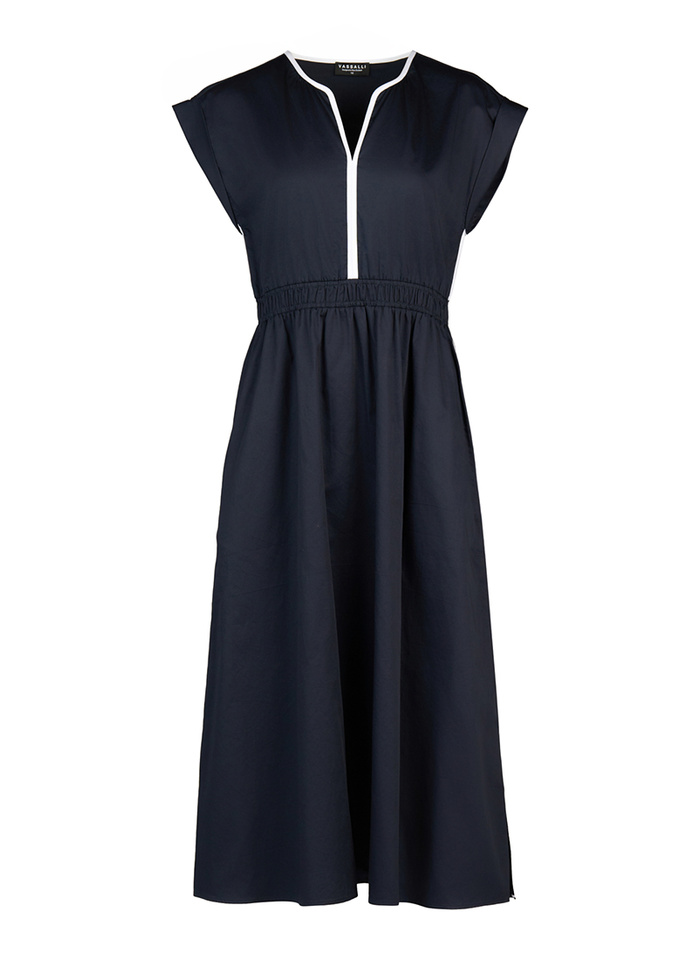 Vassalli V-Neck-Shirred Dress Ink/White