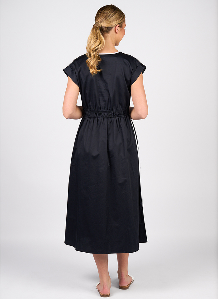 Vassalli V-Neck-Shirred Dress Ink/White