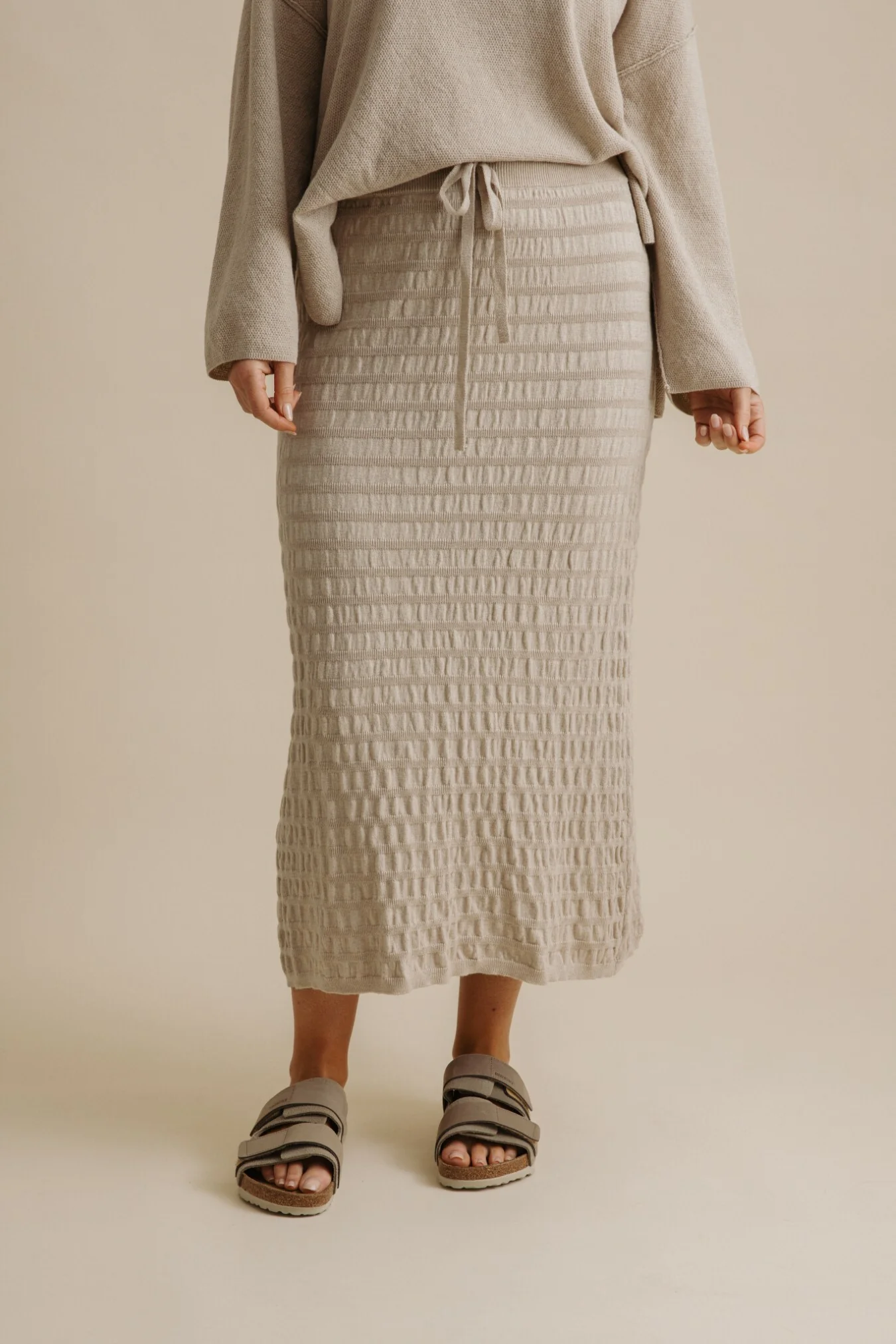 Talamaya Waves Merino Cotton Pleat Skirt in Wheat