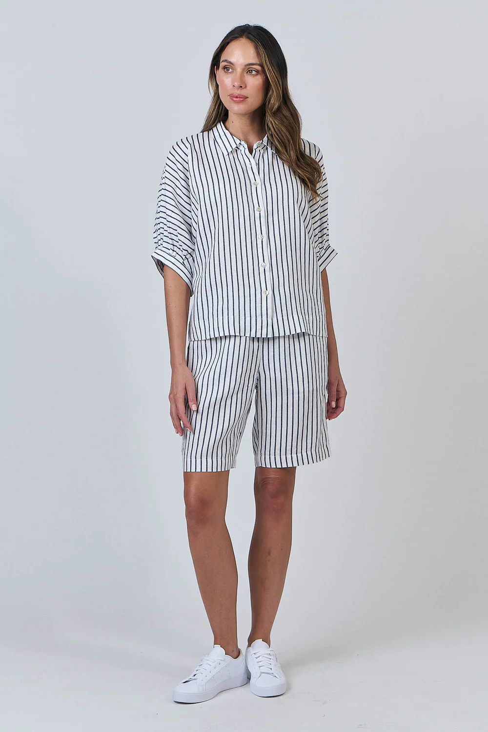 Naturals by O & J GA471 Linen Top in Blueberry Stripe