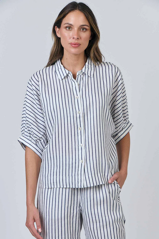 Naturals by O & J GA471 Linen Top in Blueberry Stripe